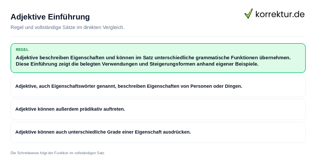 Konkrete Regel und vollständige Beispielsätze zu Adjektive Einführung