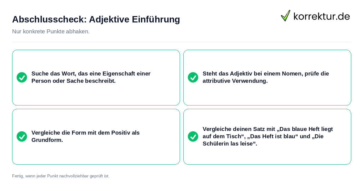 Konkreter Abschlusscheck zu Adjektive Einführung