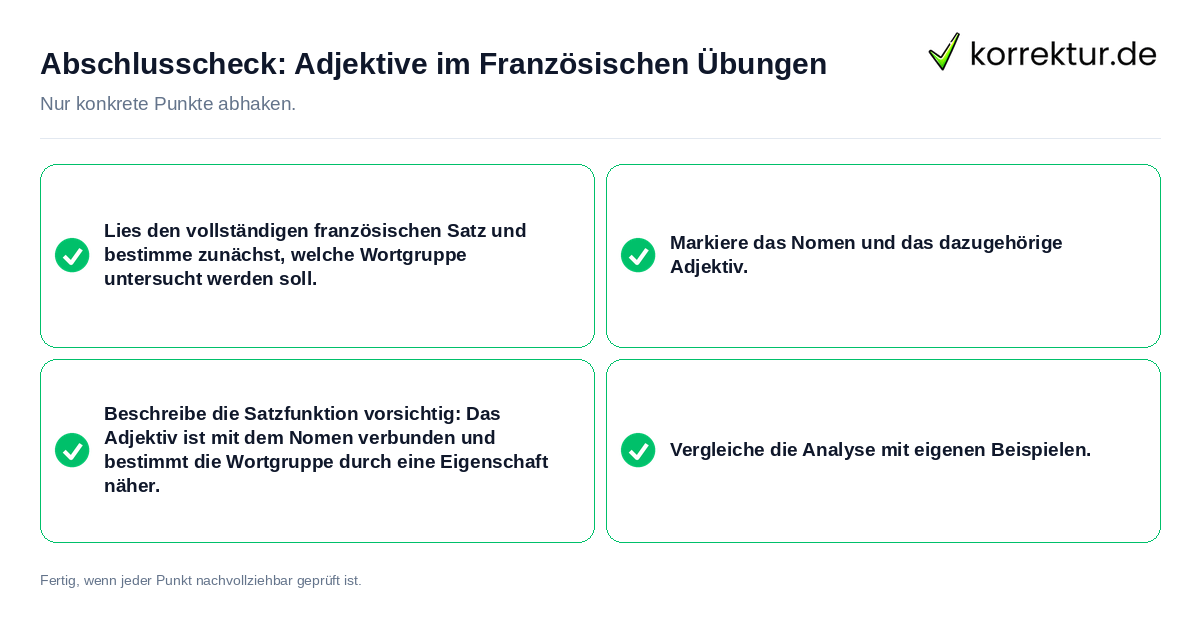 Abschlusscheck: Adjektive im Französischen Übungen Konkreter Abschlusscheck zu Adjektive im Französischen Übungen