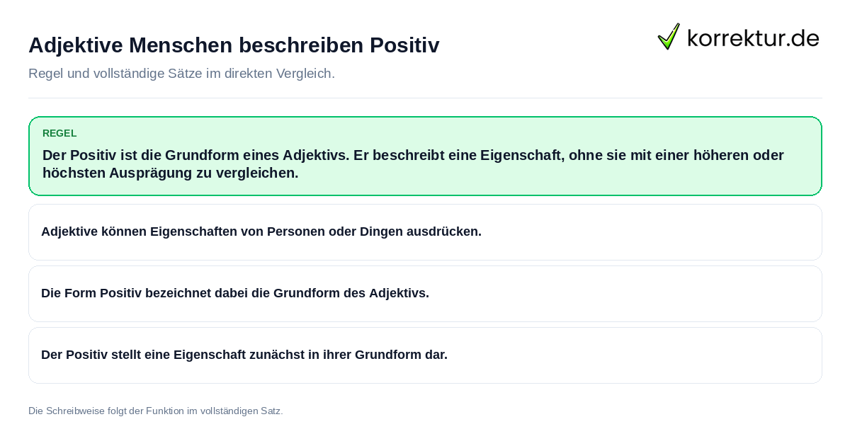 Adjektive Menschen beschreiben Positiv Konkrete Regel und vollständige Beispielsätze zu Adjektive Menschen beschreiben Positiv