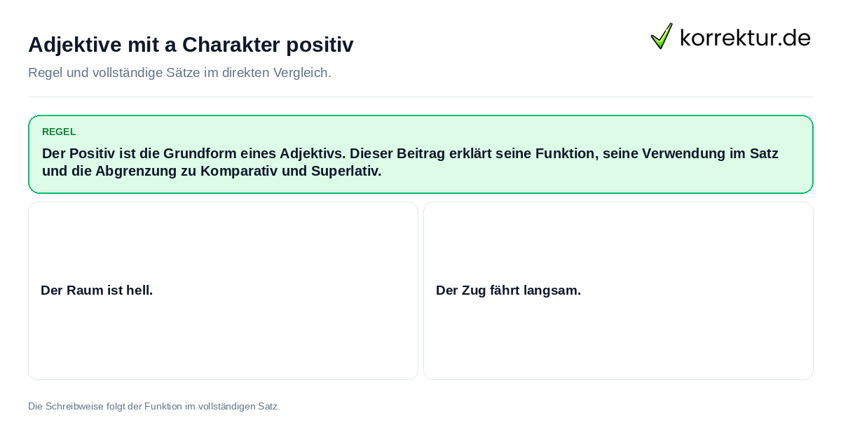 Adjektive mit a Charakter positiv Konkrete Regel und vollständige Beispielsätze zu Adjektive mit a Charakter positiv