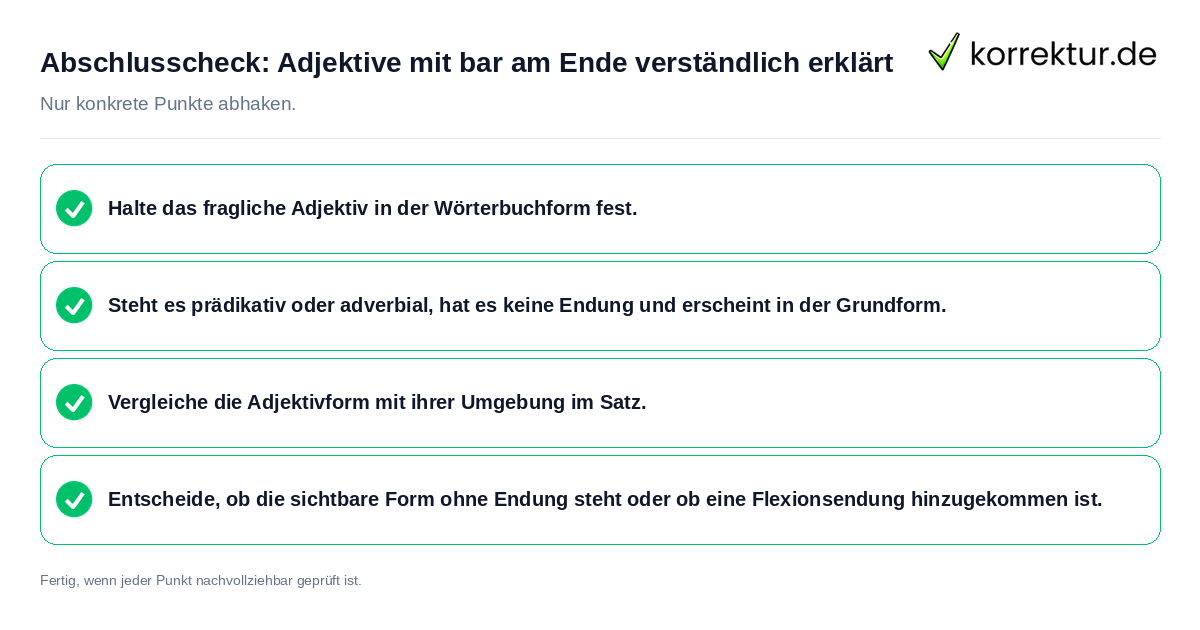 Abschlusscheck: Adjektive mit bar am Ende verständlich erklärt Konkreter Abschlusscheck zu Adjektive mit bar am Ende verständlich erklärt