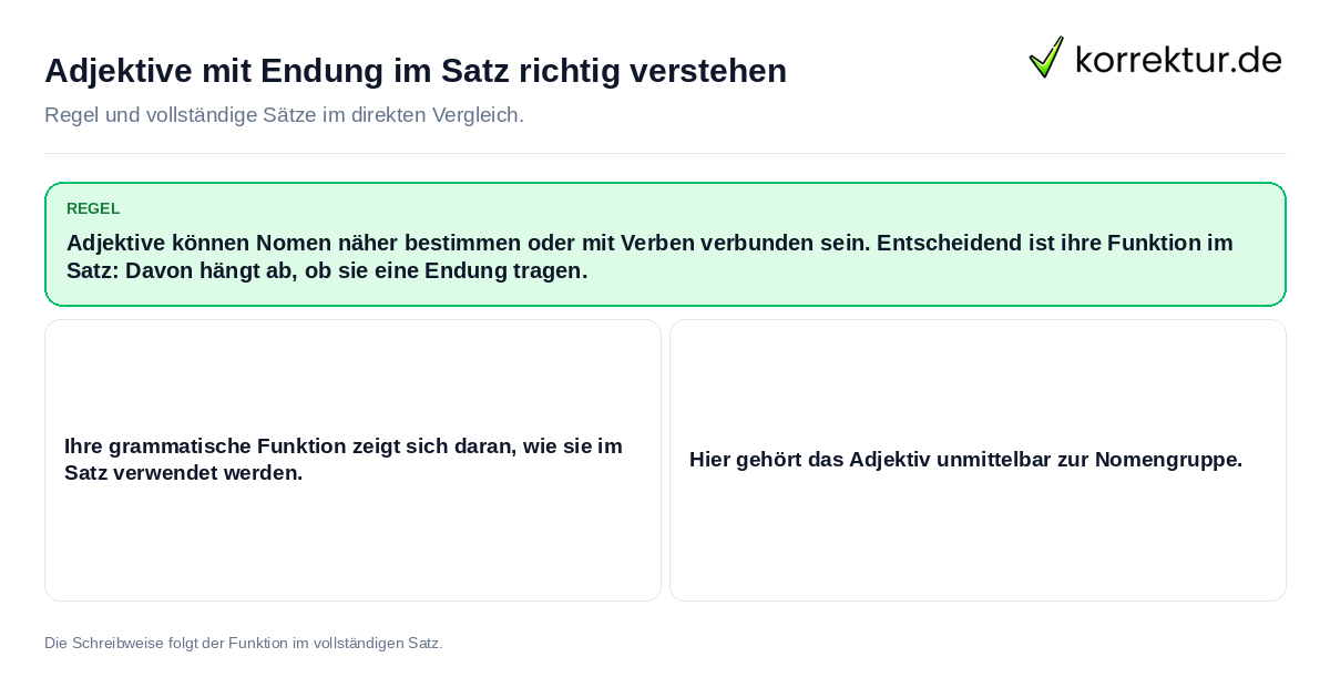 Konkrete Regel und vollständige Beispielsätze zu Adjektive mit Endung im Satz richtig verstehen