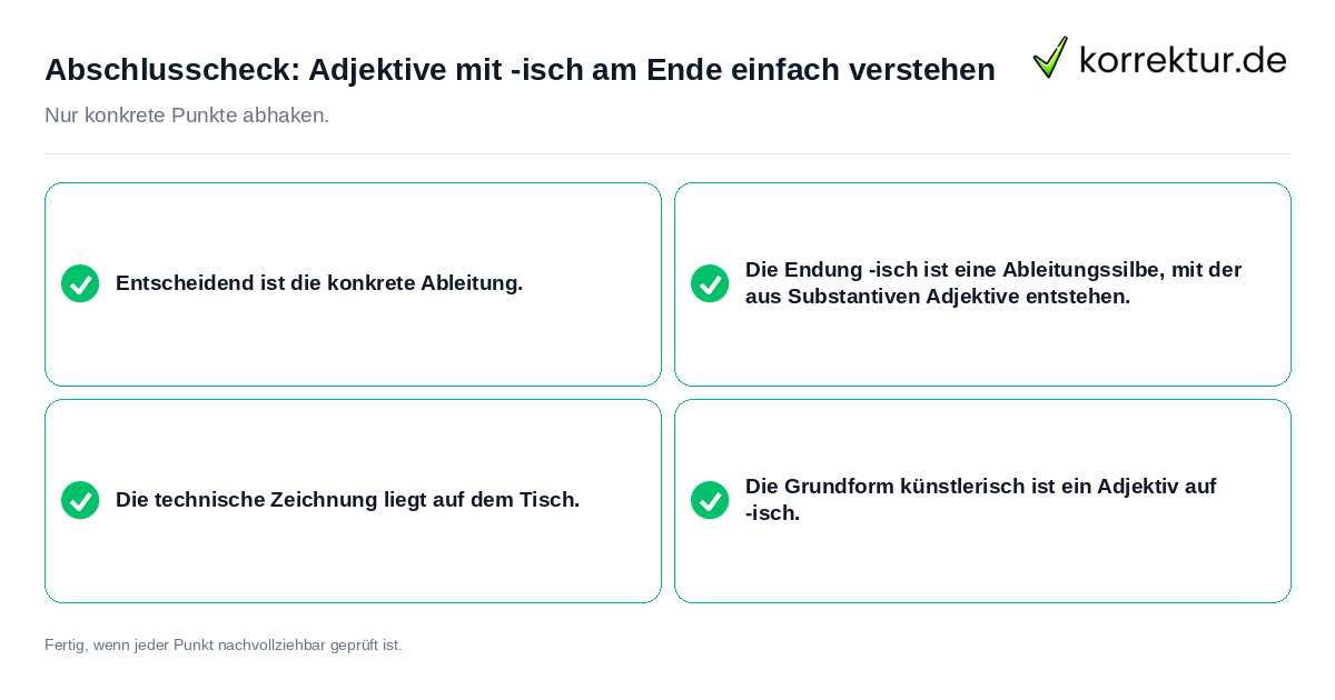 Abschlusscheck: Adjektive mit -isch am Ende einfach verstehen Konkreter Abschlusscheck zu Adjektive mit -isch am Ende einfach verstehen