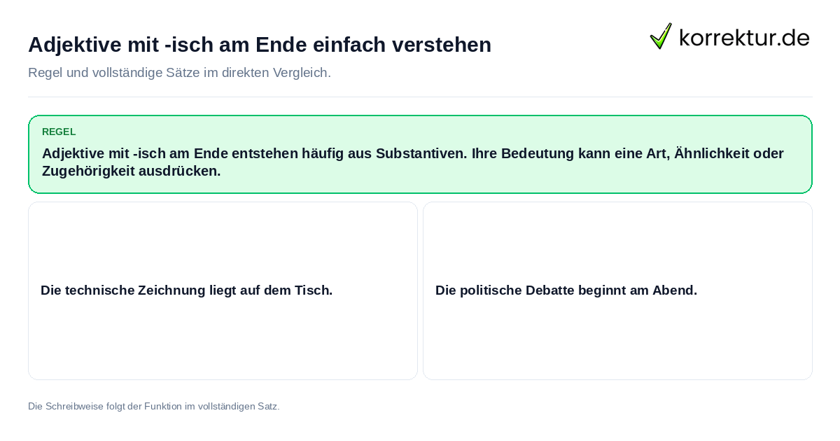 Adjektive mit -isch am Ende einfach verstehen Konkrete Regel und vollständige Beispielsätze zu Adjektive mit -isch am Ende einfach verstehen