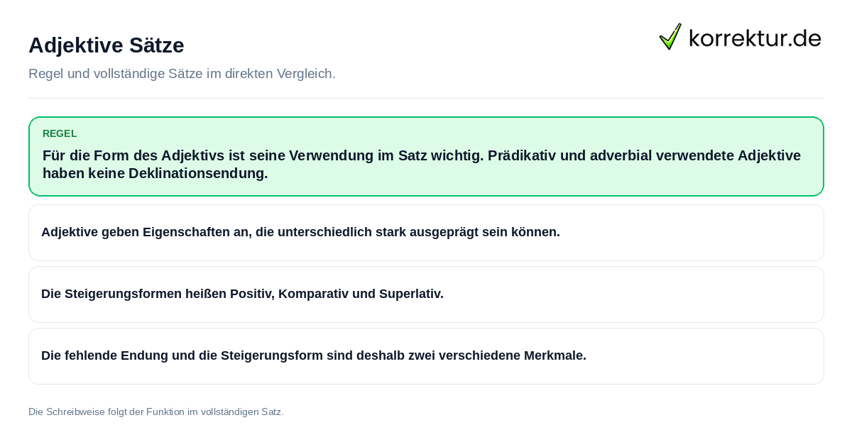Konkrete Regel und vollständige Beispielsätze zu Adjektive Sätze