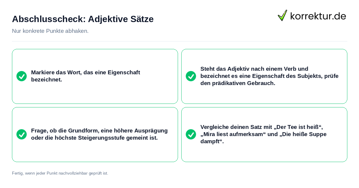 Konkreter Abschlusscheck zu Adjektive Sätze