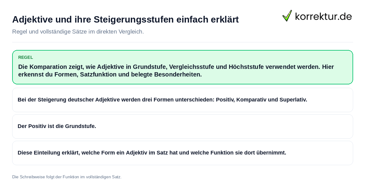 Adjektive und ihre Steigerungsstufen einfach erklärt Konkrete Regel und vollständige Beispielsätze zu Adjektive und ihre Steigerungsstufen einfach