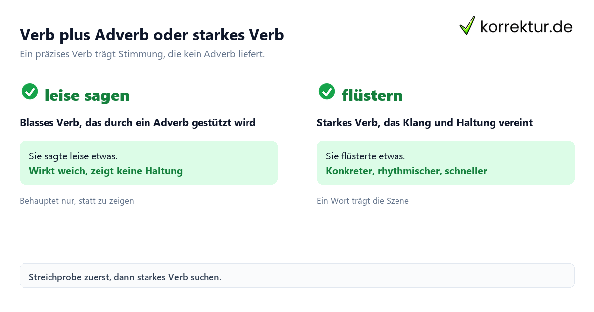 Verb plus Adverb oder starkes Verb Adjektive streichen: schwaches Verb plus Adverb gegen starkes Verb im Vergleich