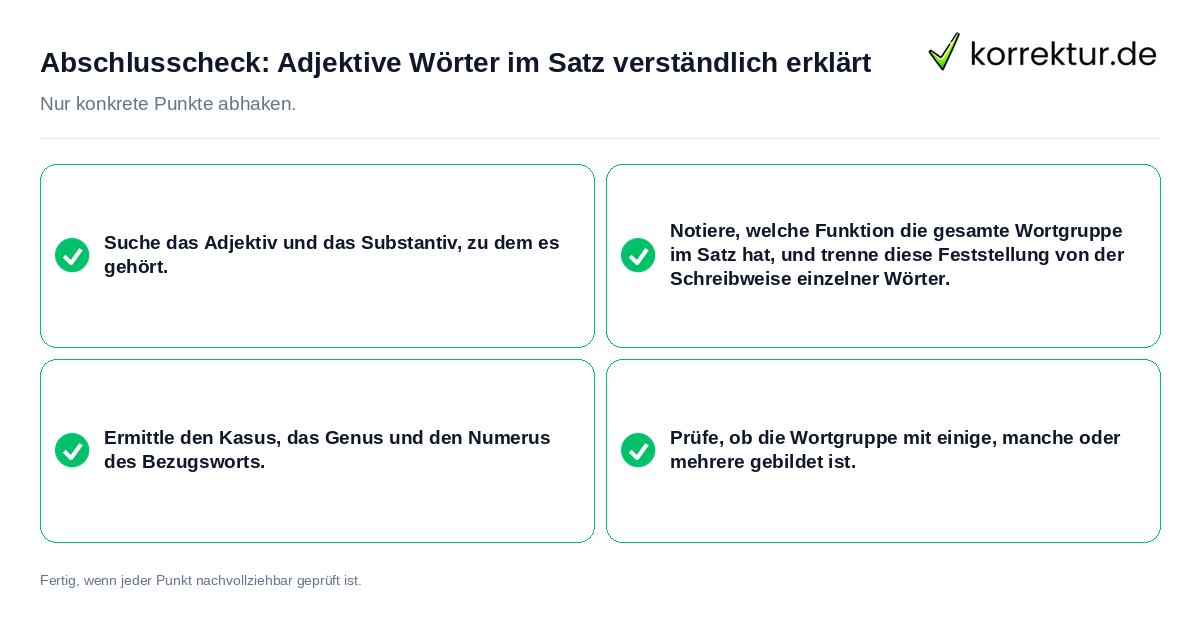 Konkreter Abschlusscheck zu Adjektive Wörter im Satz verständlich erklärt