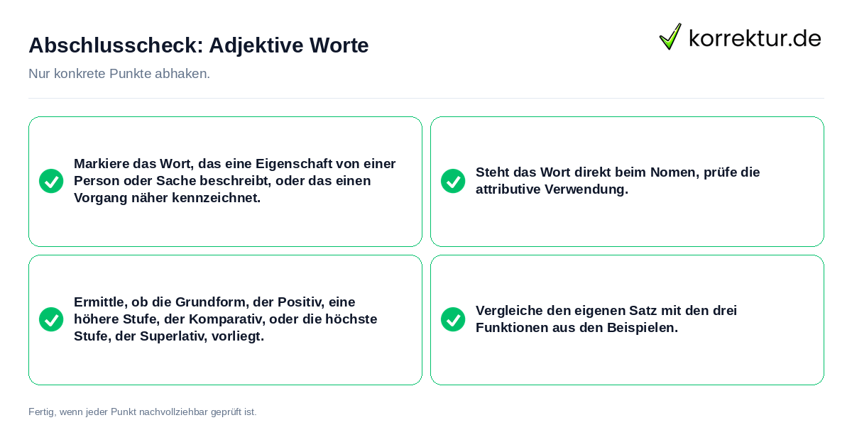 Konkreter Abschlusscheck zu Adjektive Worte