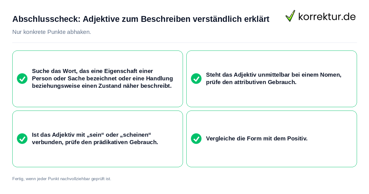 Konkreter Abschlusscheck zu Adjektive zum Beschreiben verständlich erklärt