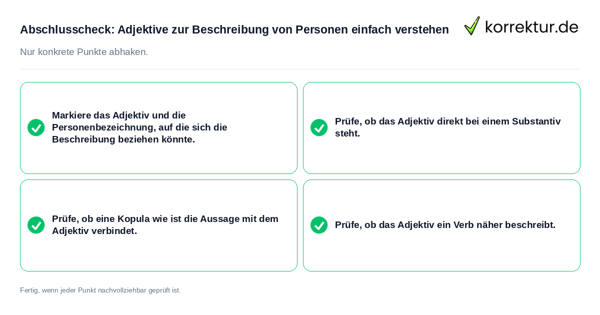 Konkreter Abschlusscheck zu Adjektive zur Beschreibung von Personen einfach verstehen