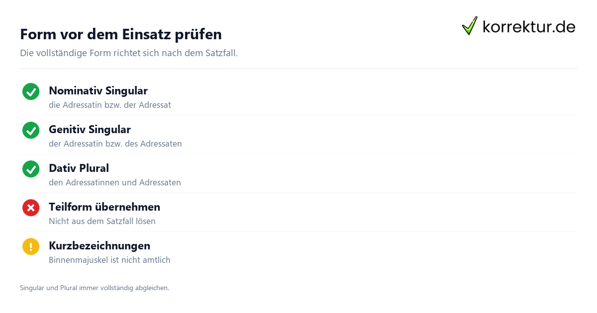 Adressat und Adressatin passend gendern: Fälle und Schreibformen prüfen