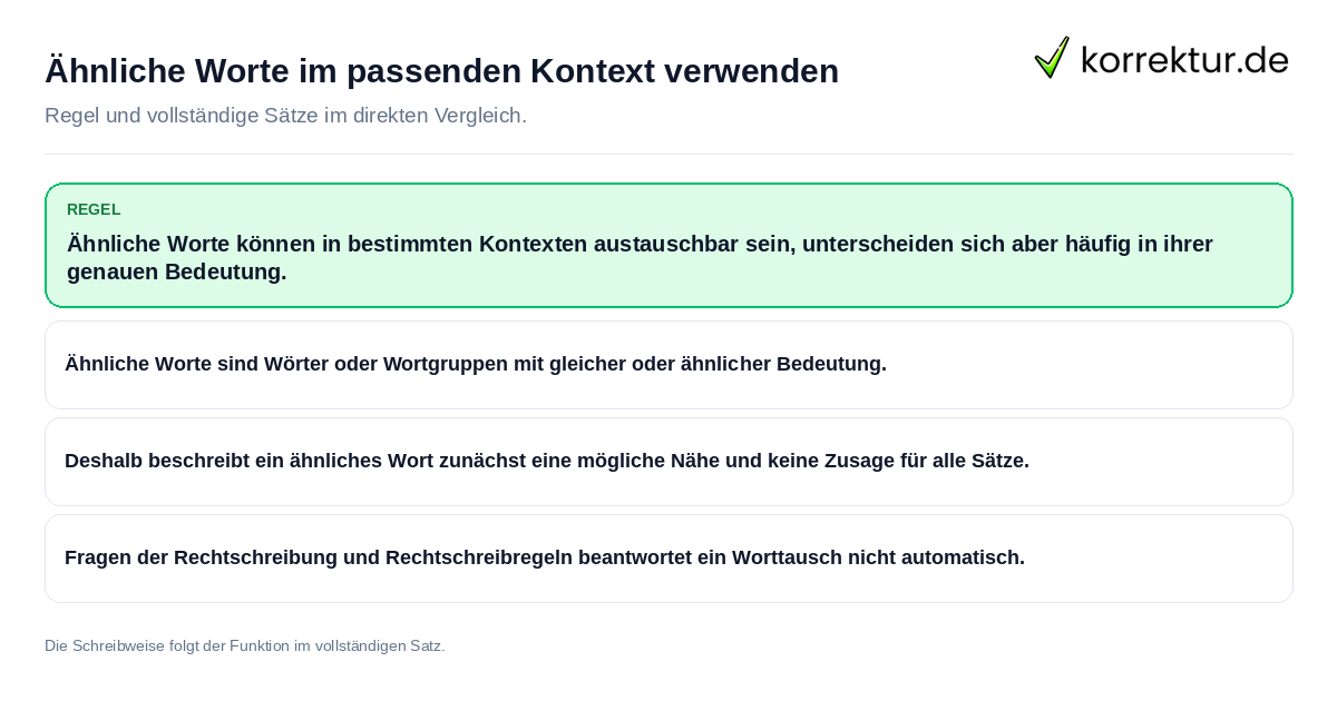 Konkrete Regel und vollständige Beispielsätze zu Ähnliche Worte im passenden Kontext verwenden