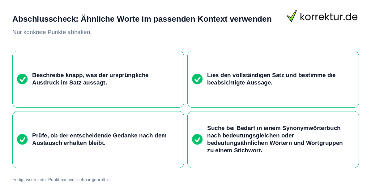 Konkreter Abschlusscheck zu Ähnliche Worte im passenden Kontext verwenden