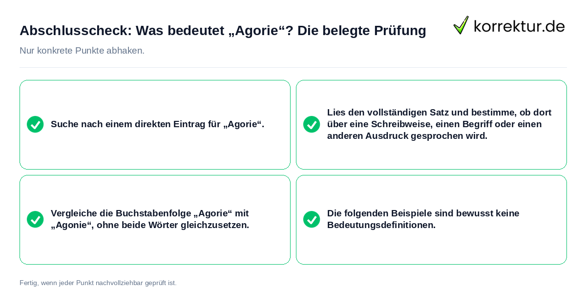 Konkreter Abschlusscheck zu Was bedeutet „Agorie“? Die belegte Prüfung