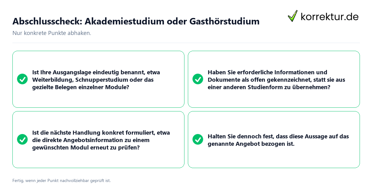 Konkreter Abschlusscheck zu Akademiestudium oder Gasthörstudium