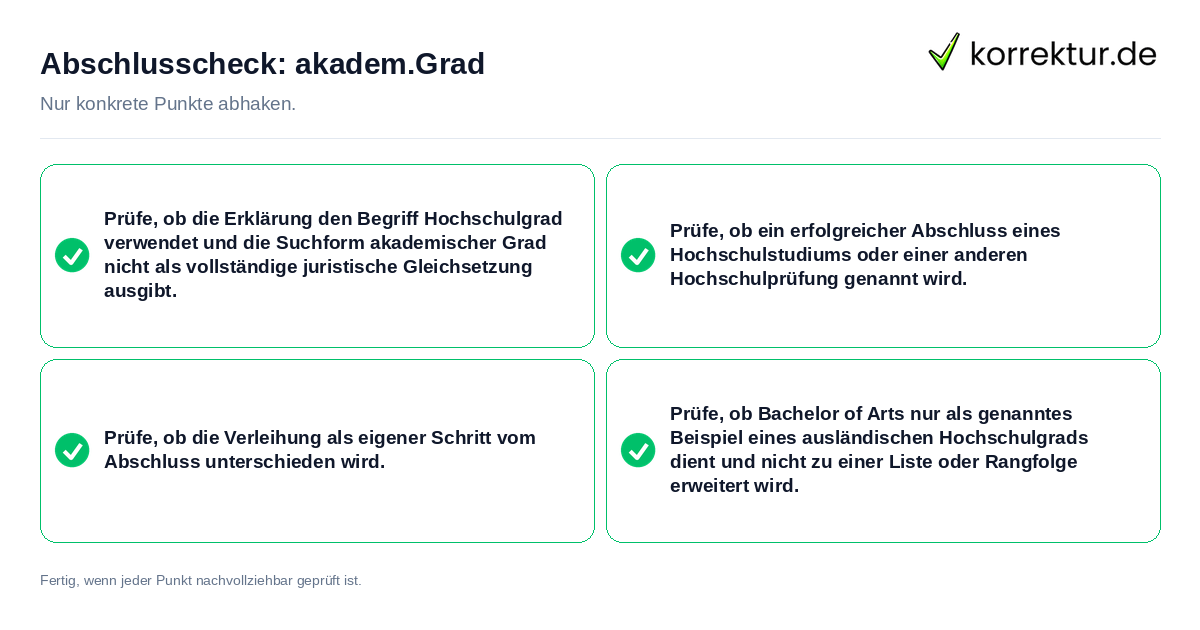Konkreter Abschlusscheck zu akadem.Grad
