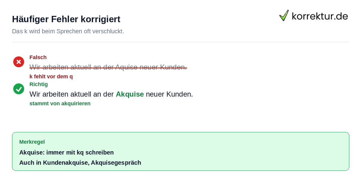 Häufiger Fehler korrigiert Rotstift Korrektur Akquise statt Aquise