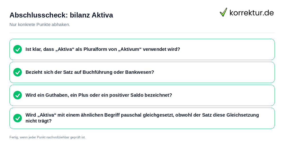 Konkreter Abschlusscheck zu bilanz Aktiva