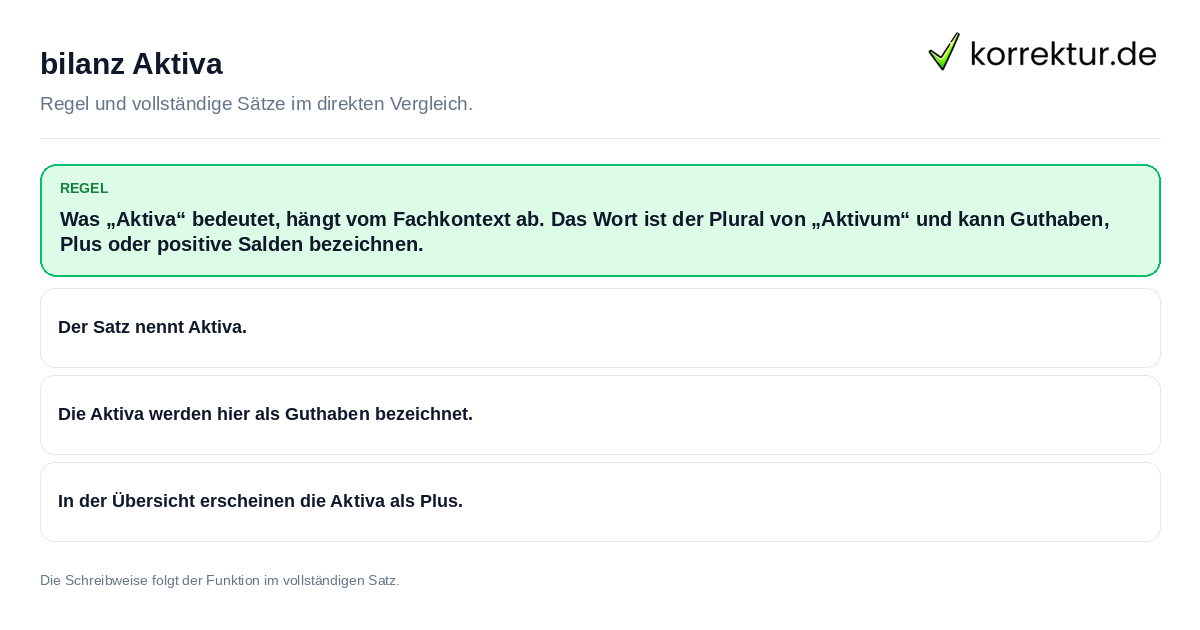 bilanz Aktiva Konkrete Regel und vollständige Beispielsätze zu bilanz Aktiva
