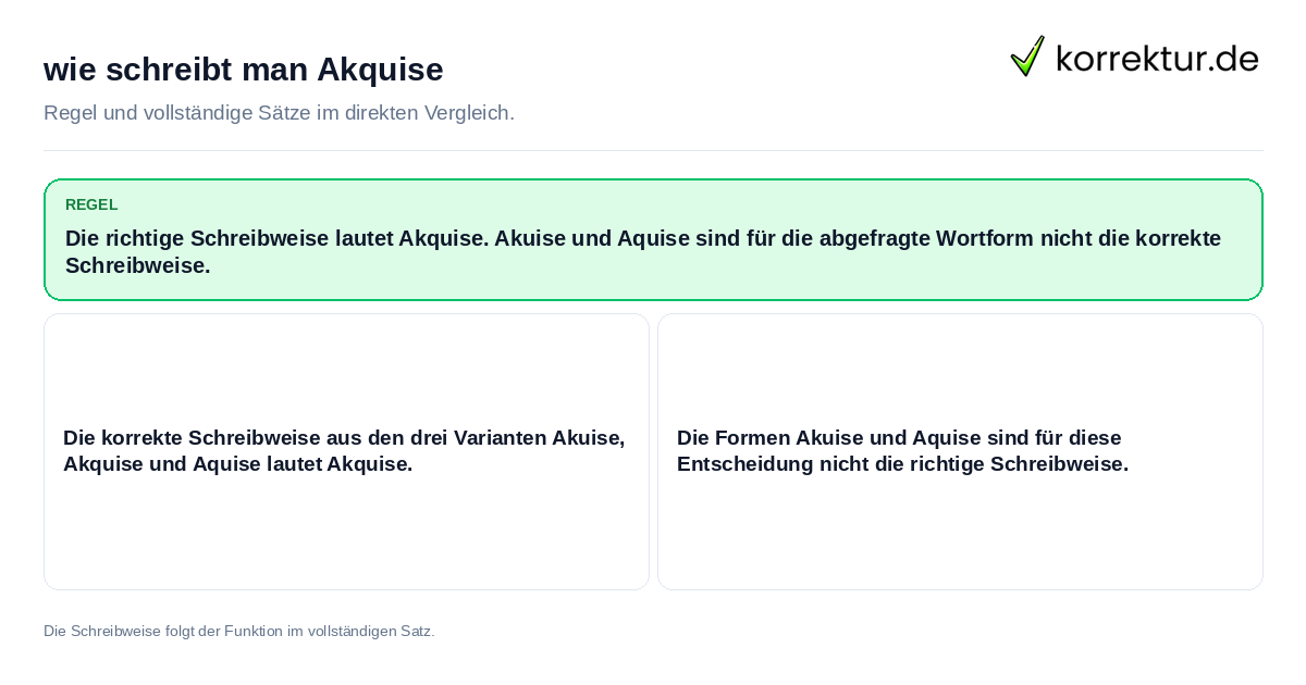Konkrete Regel und vollständige Beispielsätze zu wie schreibt man Akquise