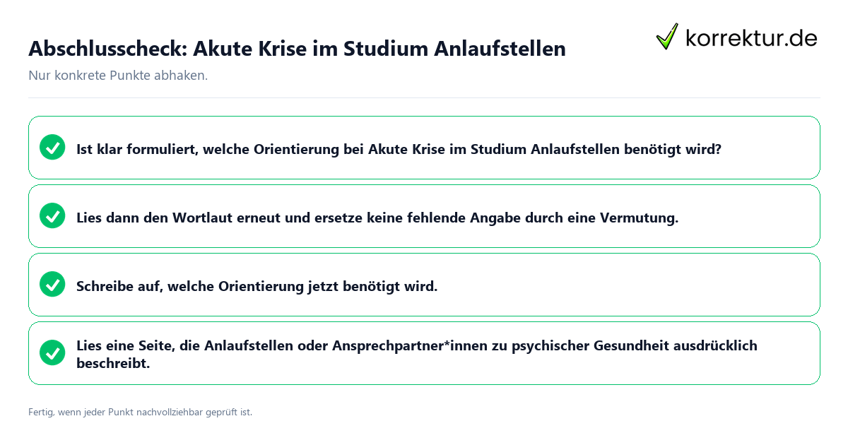 Konkreter Abschlusscheck zu Akute Krise im Studium Anlaufstellen
