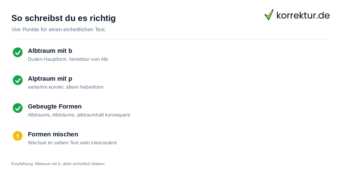 So schreibst du es richtig Regeln zu Albtraum oder Alptraum in allen Wortformen