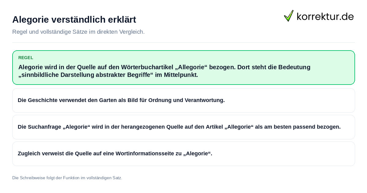 Konkrete Regel und vollständige Beispielsätze zu Alegorie verständlich erklärt