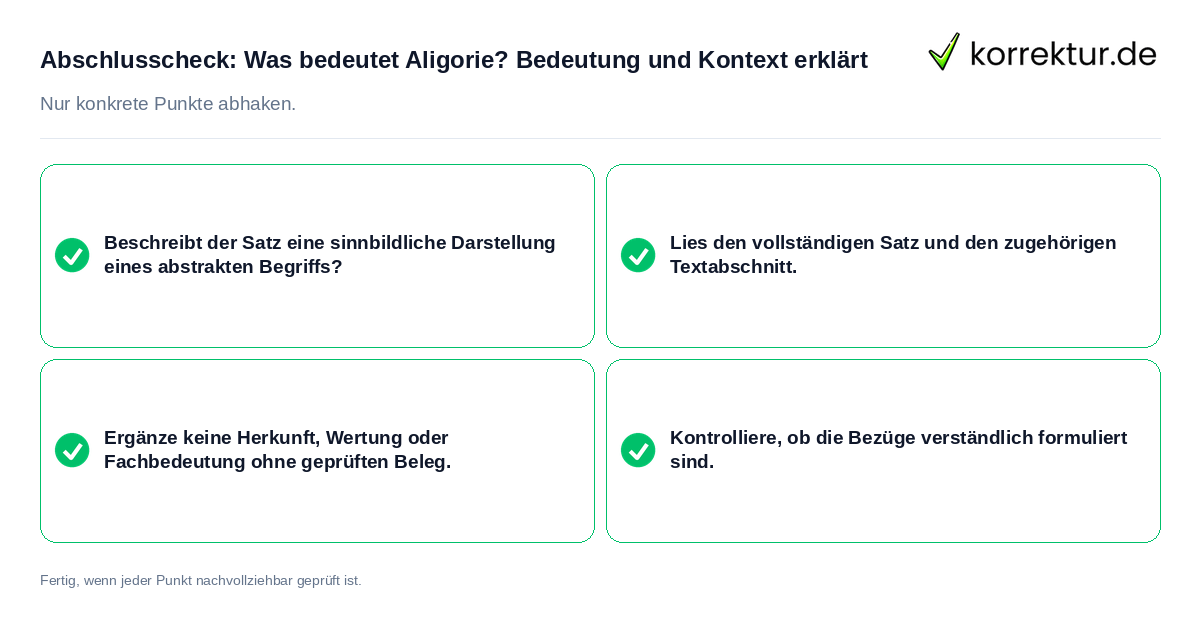 Konkreter Abschlusscheck zu Was bedeutet Aligorie? Bedeutung und Kontext erklärt