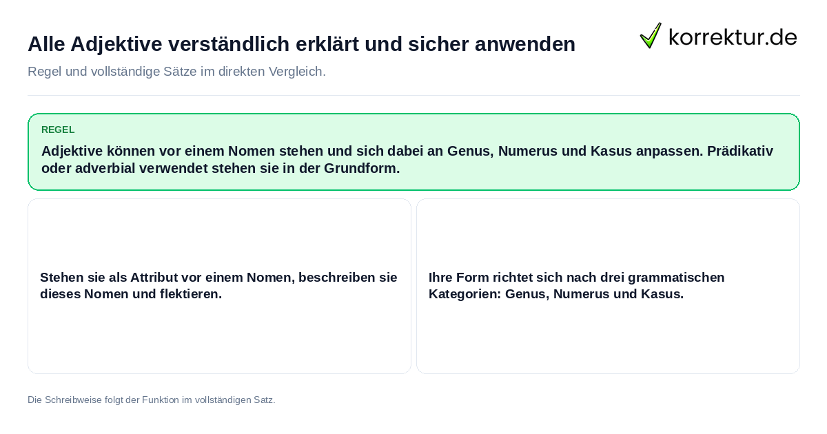 Konkrete Regel und vollständige Beispielsätze zu Alle Adjektive verständlich erklärt und sicher