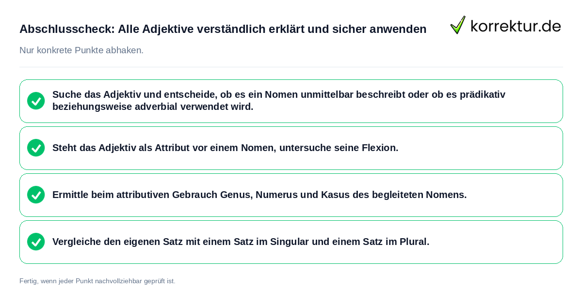 Konkreter Abschlusscheck zu Alle Adjektive verständlich erklärt und sicher anwenden
