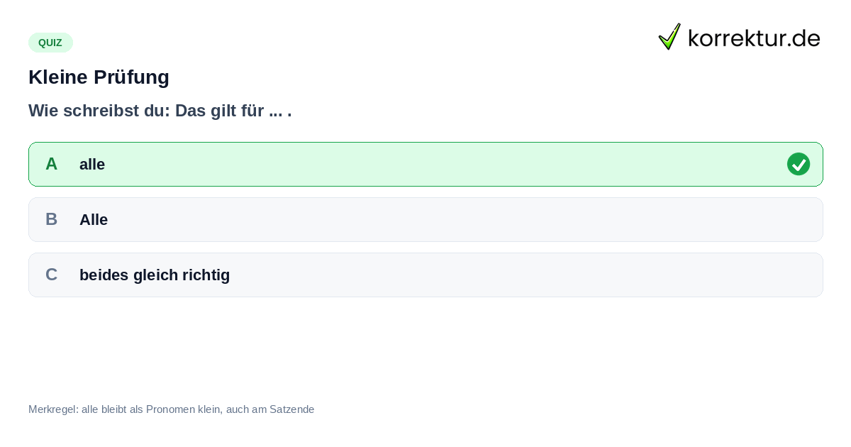 Alle groß oder klein schreiben im Satz Das gilt für alle