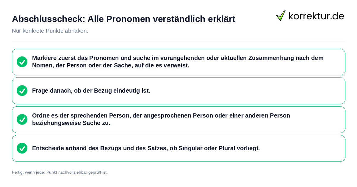 Konkreter Abschlusscheck zu Alle Pronomen verständlich erklärt