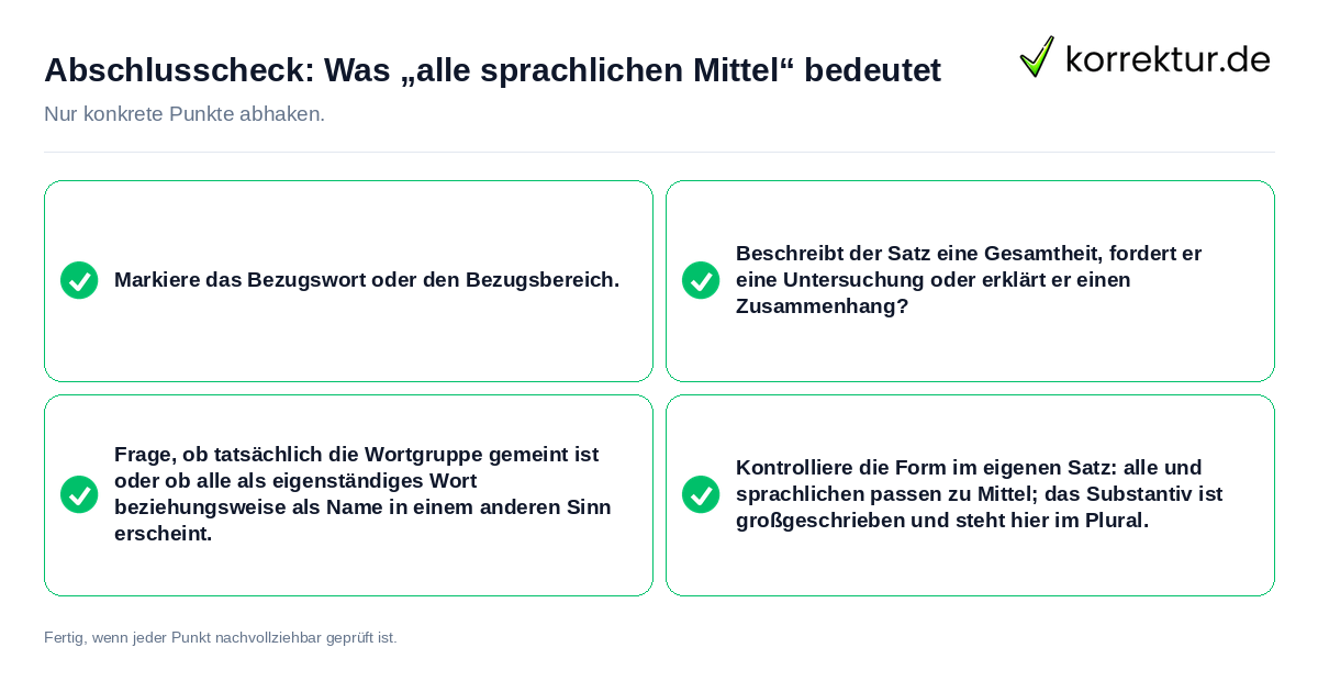 Konkreter Abschlusscheck zu Was „alle sprachlichen Mittel“ bedeutet