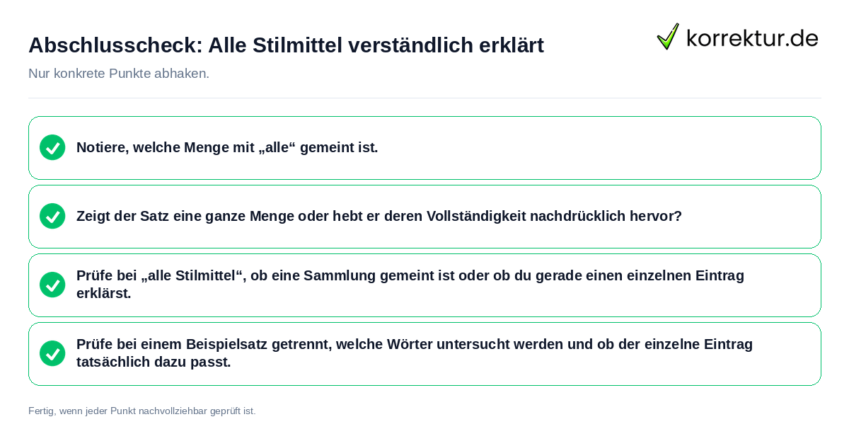 Konkreter Abschlusscheck zu Alle Stilmittel verständlich erklärt