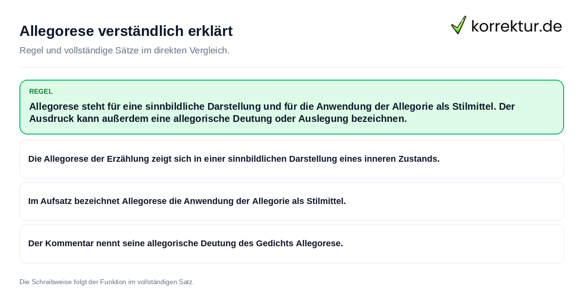 Konkrete Regel und vollständige Beispielsätze zu Allegorese verständlich erklärt