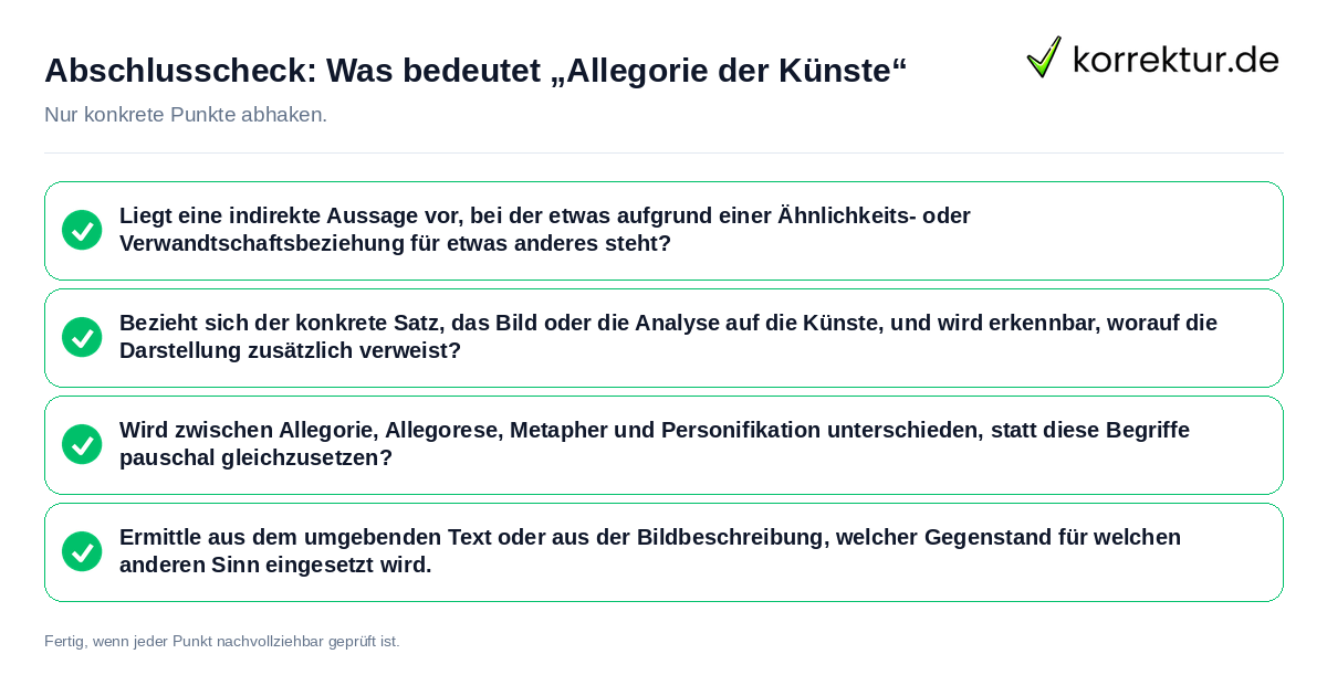 Konkreter Abschlusscheck zu Was bedeutet „Allegorie der Künste“