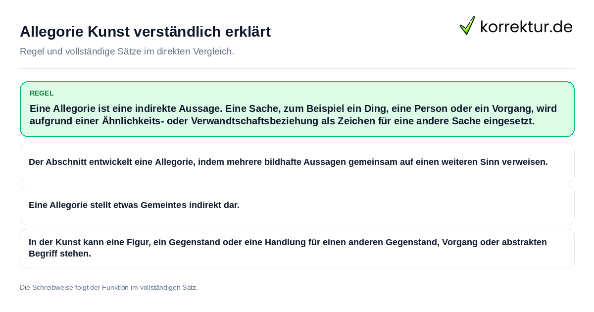 Konkrete Regel und vollständige Beispielsätze zu Allegorie Kunst verständlich erklärt