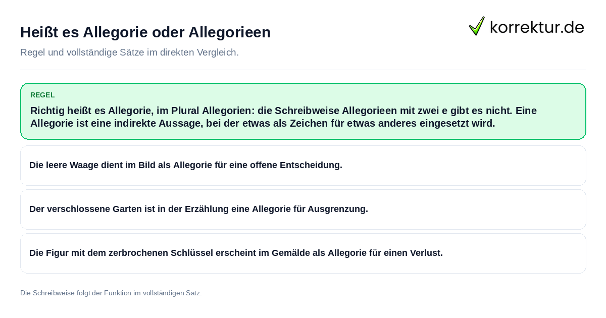 Heißt es Allegorie oder Allegorieen Konkrete Regel und vollständige Beispielsätze zu Heißt es Allegorie oder Allegorieen