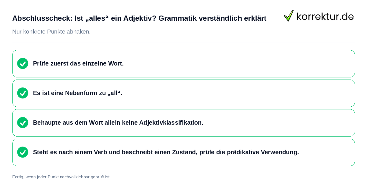 Konkreter Abschlusscheck zu Ist „alles“ ein Adjektiv? Grammatik verständlich erklärt