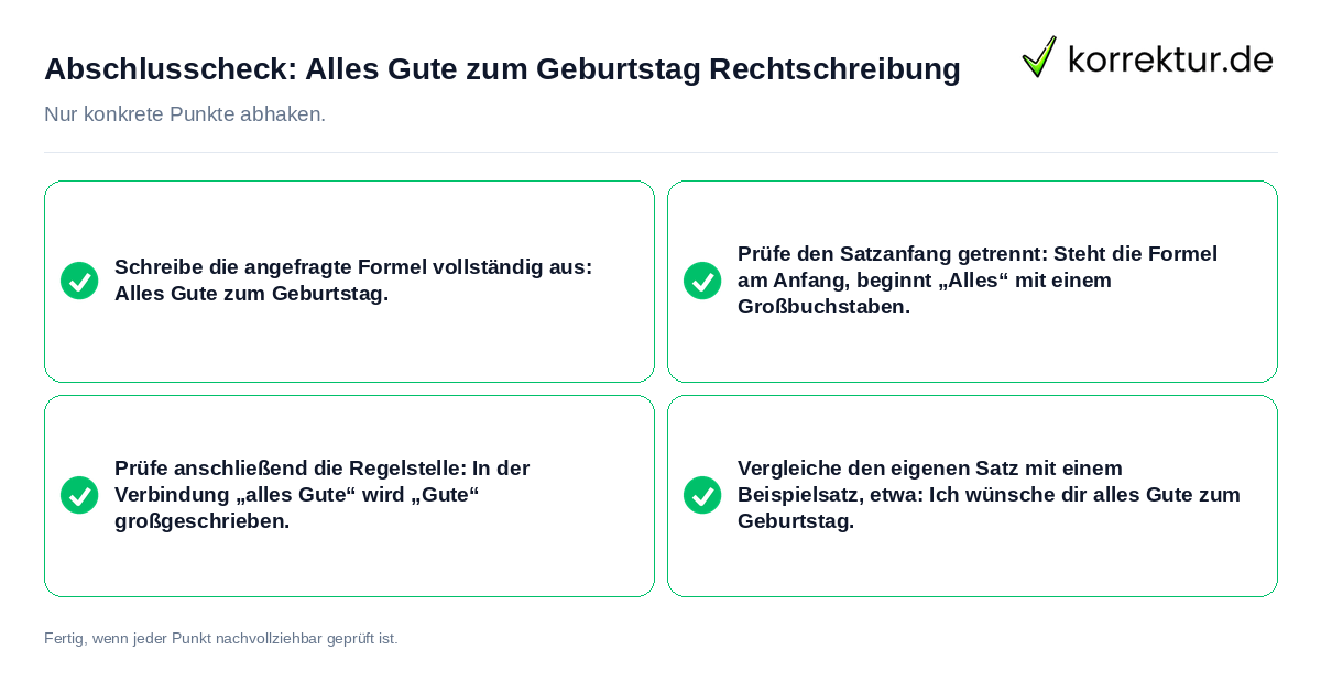 Konkreter Abschlusscheck zu Alles Gute zum Geburtstag Rechtschreibung