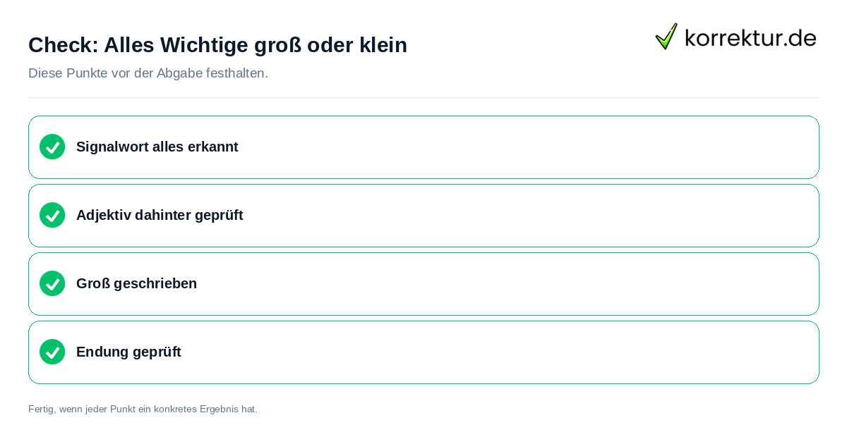 Check: Alles Wichtige groß oder klein Alles Wichtige groß oder klein: Prüfliste mit vier Punkten