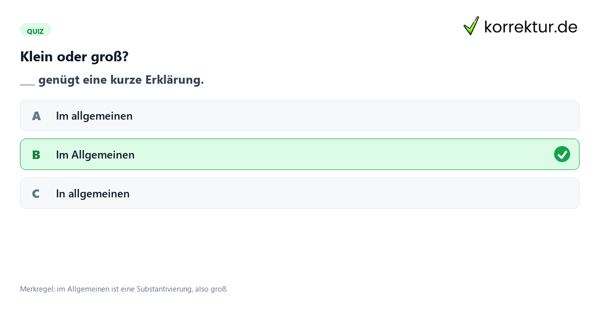 Groß- oder Kleinschreibung von allgemein prüfen