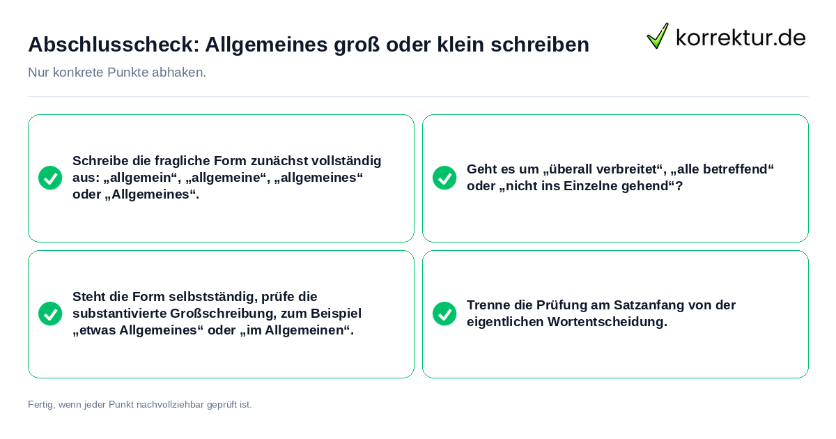 Konkreter Abschlusscheck zu Allgemeines groß oder klein schreiben