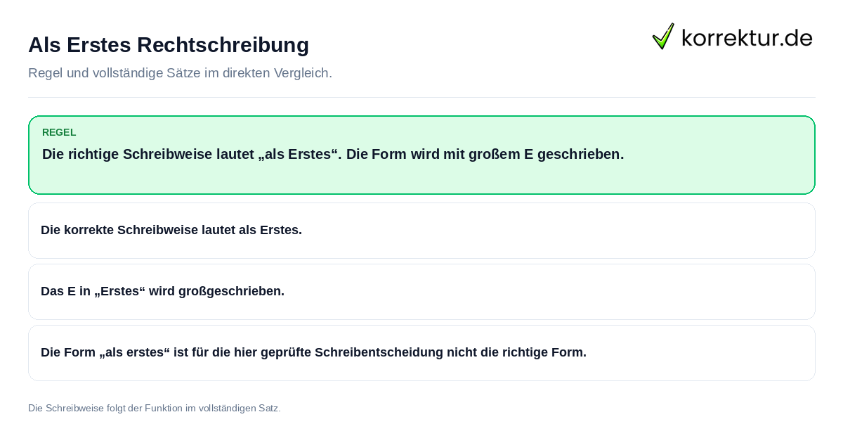 Konkrete Regel und vollständige Beispielsätze zu Als Erstes Rechtschreibung