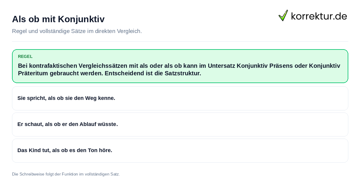 Konkrete Regel und vollständige Beispielsätze zu Als ob mit Konjunktiv