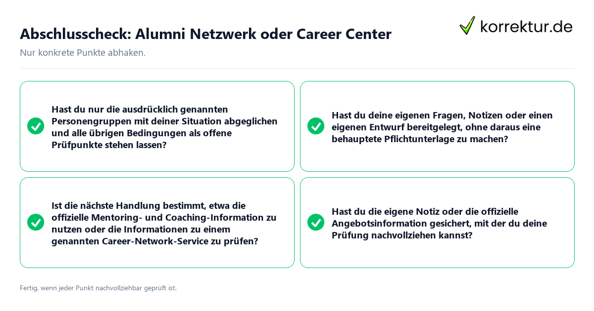 Abschlusscheck: Alumni Netzwerk oder Career Center Konkreter Abschlusscheck zu Alumni Netzwerk oder Career Center