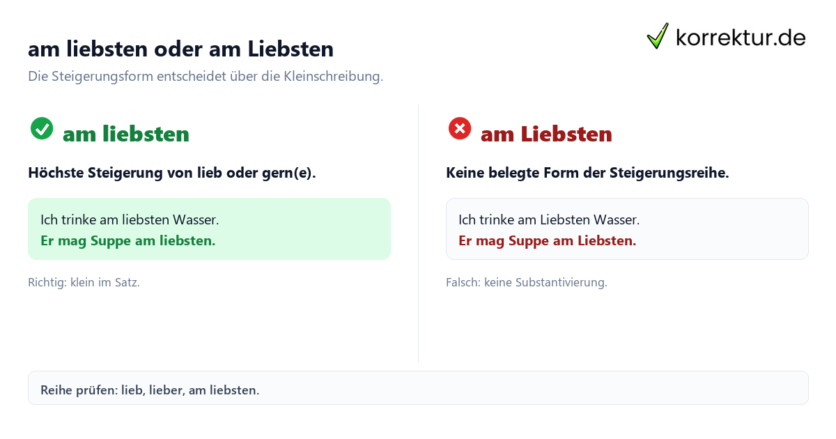 am liebsten groß oder klein Schreibweise Vergleich